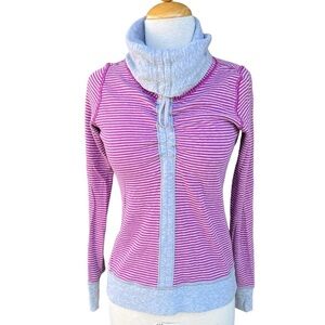 Lululemon In A Cinch Long Sleeve Stripe Funnel Neck Sweatshirt W3L88S Pink Gray
